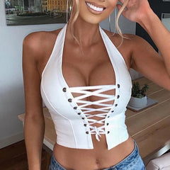 Lunivop Y2k Women Summer Tank Top Corset Style Black Camisole Tie Back White Vest Crop Sleeveless Top Halter Neck Sexy For Woman