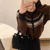 Lunivop Button Up Fair Isle Sweater Cardigan Soft Knit Sweater Jacket Geometric Print Cozy Knitwear Teen-girl Fall Winter Vintage Outfit