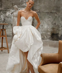 Lunivop Simple Strapless Sweetheart Wedding Dresses For Woman Puffy A Line Satin Sweep Train Bridal Gowns Formal Party Robe De Mariée