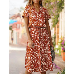 Lunivop Summer Polka Dot Dress Ladies Leopard Print Shirt Dress Bohemian Mid-length Clothing High Waist Beachwear Vacation White Dress