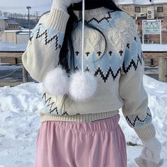 Lunivop Fair Isle Sweater for Women Chunky Knit Crew Neck Pullover Sweater Cozy Knitwear Teen-girl Fall Winter Classic Chic Outfit