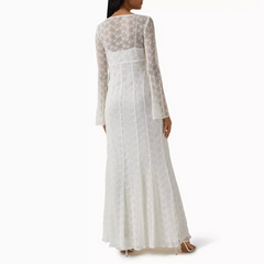 Lunivop Elegant White Evening Dress V-Neck Long Sleeves Evening Gowns Lace Mermaid Ankle Length Formal Prom Dresses