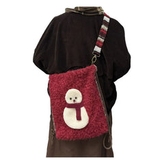Lunivop Snowman Red Plush Mini Backpack Women Retro Soft Casual Shoulder Crossbody Bags Ladies Handbag Purse Christmas Gift
