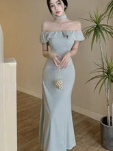 Lunivop Sexy Solid Off Shoulder Mermaid Dresses Summer Slim Waist Vestidos Mujer Elegant Ruffles Slash Neck Bodycon Evening Party Dress