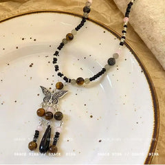 Lunivop Colored Seed Bead Short Butterfly Necklace Summer Beaded Natural Stone Jewelry