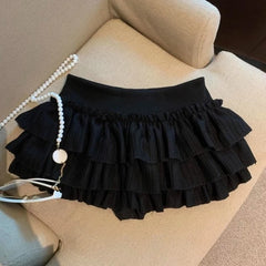 Lunivop Sweet Kawaii Cake Skirts Women Elegant Korean Fashion Ruffle Mini Skirt Harajuku Casual High Waist Solid Layered Skirt