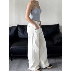 Lunivop Japanese Vintage Y2k 2000s Style Autumn Jeans Women's High Waisted Button Pockets Printed Loose Straight Street Wide Leg Pants
