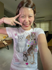 Lunivop Japanese y2k Kawaii Cat Print Short Sleeve Tee Women Grunge Crop Tops Fairycore Graphic T-shirt E-girl 2000s Korean Fashion