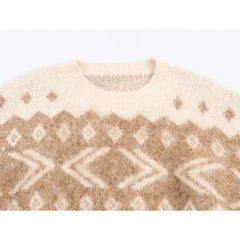 Lunivop Women's Knitted Pullover Women Fashion Long Sleeve Vintage Jacquard Short Sweater New Casual Loose Knitwear Tops 