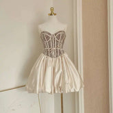 Lunivop French Style Lace-up Mesh Splicing Women Dress Block Color Lace Long Sleeve Dresses With Shorts 2025 Spring New