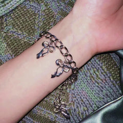 Lunivop Harajuku silver color Bowknot Bracelet for Women Girls Sweet Cool Colorful Leather Bangle y2k Jewelry