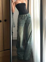 Lunivop American Y2K Vintage Jeans Women Loose Harajuku Casual Denim Pants High Waist Retro Streetwear Female Pockets Trousers New