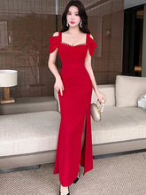 Lunivop Women Red Diamonds Square Collar Sexy Maxi Dress Summer Short Sleeve Elegant Festival Party Dress Korean Vintage Prom Dress