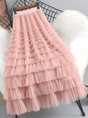 Lunivop Summer Elegant Women Tulle Skirt Korean Fashion Mesh A Line Ladies Cake Skirt High Waist Loose Party Female Skirts New