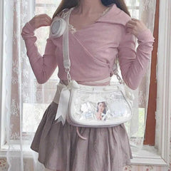 Lunivop Japanese Transparent White Ita Bags Women Lolita Bow Casual Messenger Bag Female Harajuku Sweet Cute Handbag Aesthetic