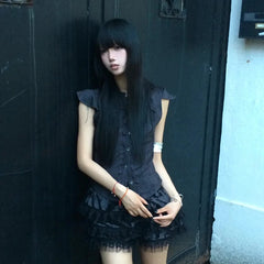 Lunivop Y2k Vintage Shirt Women Ruffled Sleeveless Blouse And Shirt 2000s Japanese Grunge Tops American Retro Tank Tops E-girls