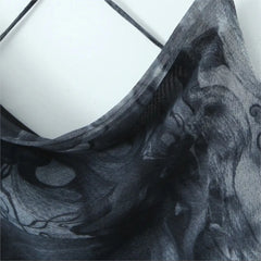 Lunivop Sexy Gray Black Tie-dye Print Irregular Mesh Sling Dress Women Corset Style Cross Lacing Up Bandage Back Backless Robe