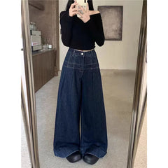 Lunivop New Fashion High-waisted Wide-leg Women's Jeans Loose-fit Slimming Wrinkled Casual Straight-leg Long Pants autumn Fashion