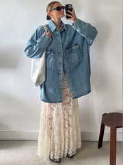 Lunivop Fashion Lace Long Skirts For Women High Waist See Through Sexy Skirt Versatile Solid Color Loose Casual Autumn Winter New