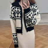 Lunivop Zip Up Cardigan for Women Fair Isle Print Zipper Front Knitted Sweater Jacket Teen-girl Autumn Winter Vintage Chic Outfit
