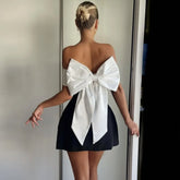 Lunivop Fashion Bow Mini Dress Women Elegant Off The Shoulder Bodycon A-line Dresses Sexy Backless Club Birthday Party Dress 2024 Black