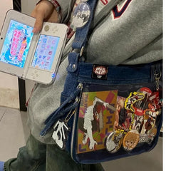 Lunivop Harajuku Denim Ita Bags Women Sweet Cool Transparent Messenger Bag Purse Ladies Uniform Casual Crossbody Bags Aesthetic