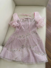 Lunivop Fashion Sequin Casual Dress Women's Slash Neck Short Sleeve Waist Retraction Dresses 2025 Summer New Tide