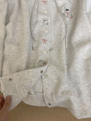 Lunivop Cartoon Embroidery Cute Hoodies Women Vintage Oversize Loose Long Sleeve Sweatshirts Preppy Style Kawaii Japan Lady Outwear Tops