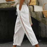 Lunivop Women Fashion Embroidered Lace Trousers Vintage Lace-Up Pockets Pants Summer Elegant Loose Elastic Waist Long Pants Streetwears