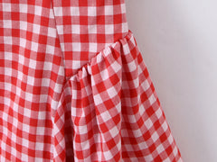 Lunivop Sexy Red Gingham Plaid Mini Sleeveless Dress Women Bow O Neck Zipper Back Low Waist Ruched Hem Swing Tank Dresses Vestidos Black