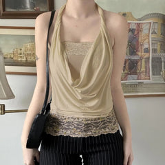 Lunivop Swinging Neck Casual Fashion Tank Top Boho Chic Summer White Sleeveless Crop Top Vacation Style Outfits Lady Vest