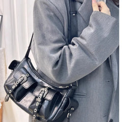 Lunivop Retro Hot Girls Black Shoulder Bags Women Vintage Leather Pocket Casual Y2k Handbag Purse Ladies Hobos Messenger Bag