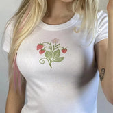 Lunivop Y2k Millennial Flower Print Short T-Shirt Baby T-Shirt Female 2000s Sexy Slim-Fit Street Style T-Shirt Top Female