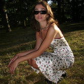 Lunivop Satin Strawbary Print Slit Lace Zipper Back Women'S Dresses Summer Autumn Party Prom Lady Casual Streetwear Clothing