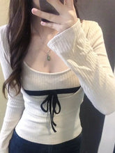 Lunivop Korean Style Sexy T-Shirts Women Sweet Coquette Two Piece Sets Long Sleeve Tops Fashion Aesthetics Patchwork T-Shirts