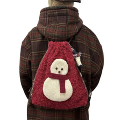 Lunivop Snowman Red Plush Mini Backpack Women Retro Soft Casual Shoulder Crossbody Bags Ladies Handbag Purse Christmas Gift