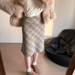 Lunivop Vintage Plaid Skirt Women Elegant Sweet Korean Style Mid Skirt Harajuku Fashion Autumn Winter A-line Skirts Aesthetics