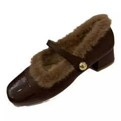 Lunivop Square Toe Women Plush Mary Jane Shoes Fashion Shallow Ladies Casual Soft Pumps New Women's Warm Comfort Thick Sole Shoes