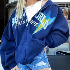 Lunivop Y2K Top Autumn Fashion Punk Y2k Gothic Grunge Blue Zip Up Hoodies Long Sleeve Coat Sweatshirt Jacket Streetwear Casual Top