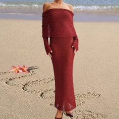 Lunivop Fashion Style Knitted One-Shoulder See-Through Beachwear Cover Up Women's Beach Vacation Sunscreen Dress Elegant Long Dress