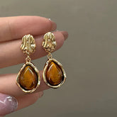 Lunivop Vintage Brown Resin Tiger Eye Stone Dangle New Earrings For Women Fashion Silver Needle Earring Personality Melard Color Jewelry