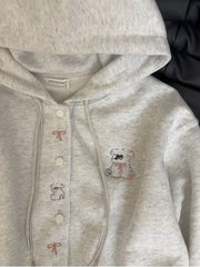 Lunivop Cartoon Embroidery Cute Hoodies Women Vintage Oversize Loose Long Sleeve Sweatshirts Preppy Style Kawaii Japan Lady Outwear Tops