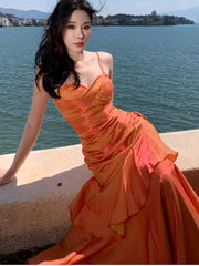 Lunivop Sexy Spaghetti Strap Womens Dresses Elegant Ruffles Evening Birthday Party Dress Wedding Prom Vestidos Long Robe Female Clothing