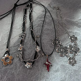 Lunivop Artificial Crystal Red Pink Puffy Heart Cord Pendant Necklace Y2K Grunge Big Heart Jewelry for Women