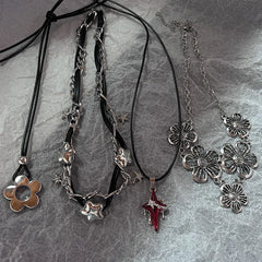 Lunivop Artificial Crystal Red Pink Puffy Heart Cord Pendant Necklace Y2K Grunge Big Heart Jewelry for Women