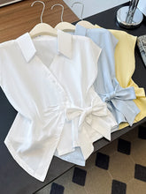 Lunivop Cute Bow Women White Shirt Casual Elegant Vintage V Neck Sweet Blouse Korean Retro Summer Design Single Breasted Lady Tops