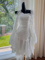 Lunivop Chiffon Ruffled Irregular Ball Dresses For Women Asymmetric Neckline Elegant White Dress Formal Clothing New 2025