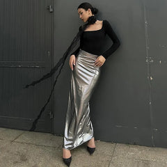 Lunivop Summer new women's clothing low waist metal color fashionable simple sexy street shot hip wrap women's skirt