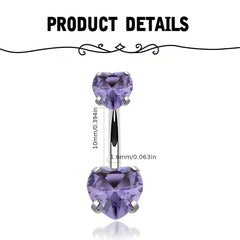 Lunivop 1-4pcs Belly Button Rings, Purple Heart Shaped Butterfly Cubic Zirconia Navel Rings, Body Piercing Jewelry, Holiday Gift