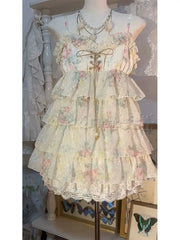 Lunivop Y2k Sweet Lolita Floral Mini Dress Outfits Women Japanese Vintage Ruffle Dress High Waist Kawaii Cute Casual Dress Chic